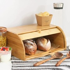Large bread bin bamboo wooden - bread,