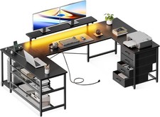 ODK U-Shaped Gaming & Office Desk – 66” Reversible with LED Lights, Power Outlet