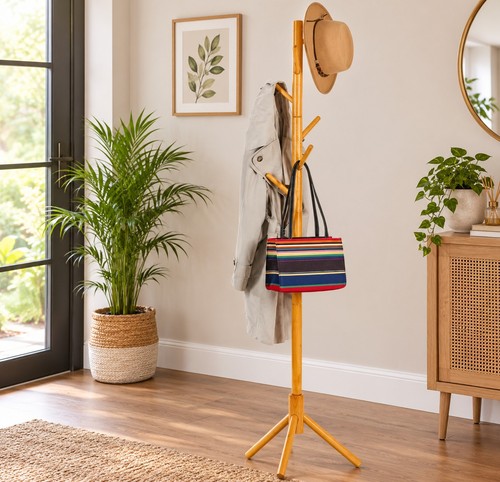 Wooden coat rack - wooden, hooks