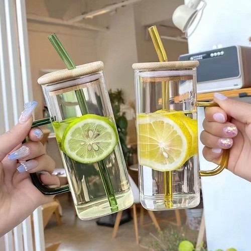 2pc square aesthetic glass cup - aesthetic,