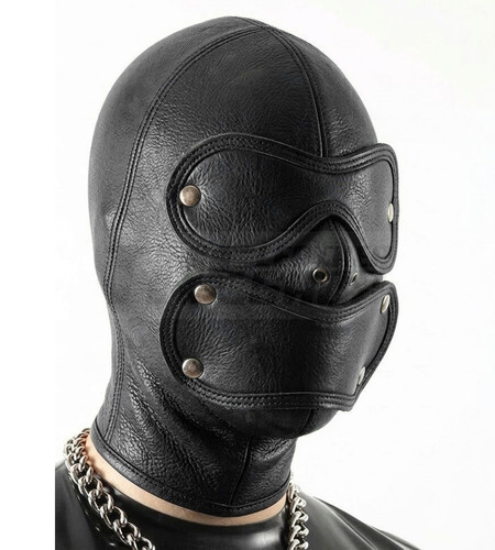 Leather bondage hood mask - leather,