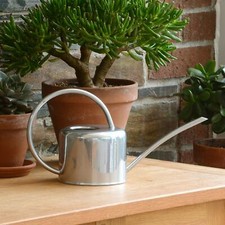 Indoor Watering Can Silver Coloured Metal Galvanised Steel 1.1L Narrow Spout UK