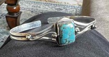 Nice Blue Copper Turquoise Gemstone 925 Sterling Silver Handmade Bracelet Cuff