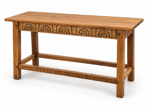 Arts crafts oak hall stool - &,