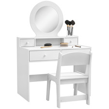 AIYAPLAY Kids Dressing Table Set w/ Stool, Mirror, Drawers - White