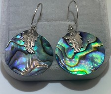 Abalone Shell Dangle Earrings in Sterling Silver 925