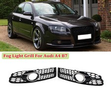 Gloss Black Front Bumper Fog Light Grille Grill Trim For 05-08 Audi A4 B7 S-Line