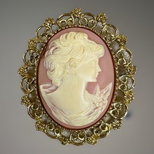 Large Cameo Brooch Gold Tone