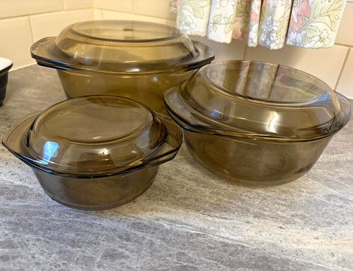 Set brown glass - glass, round