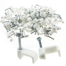 FLAT White 10mm Cable Lead Clips fits 2.5mm2 Twin & Earth Cables [100 Pack]