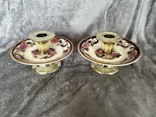 Rare Vintage Pair Masons Ironstone Candlesticks Metal Sconces And Feet