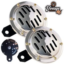 Classic Car & Van Pair Twin Terminal Horn 12v Chrome Grill For Escort Mk1 Mk2 