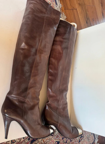 Chanel knee high brown leather - chanel,