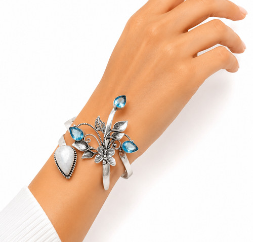 Moonstone blue topaz cuff - blue,