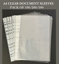 A4 Clear Poly Pockets Punched Plastic Sheet Wallets Folder Filing Document