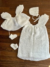 VTG Christening Baby 4 Piece Hand Knit Gown Cap Shawl & Booties  Baptism Grandma