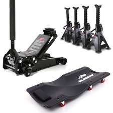 3T HEAVY DUTY TROLLY JACK & 4 AXEL STANDS W/ 3FT ROLLING MACHANICS CAR CREEPER