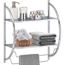2 Tier Bathroom Shelf Wall Mounted Curved Towel Storage Rail Chrome Modern