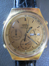 Vintage 1986 Gold SEIKO Quartz Chronograph model 7A38-7190, Day Date Tachygraph,