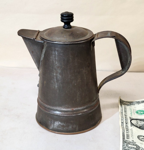 Primitive tin coffee pot - tin,