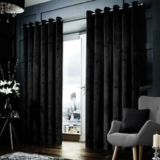 Blackout Crushed Velvet Curtains Eyelet Ring Top Ready Made Lined Pair Curtains