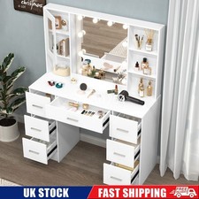 Extra Large Dressing Table With LED Lighted Mirror 7 Drawers Makeup Vanity Desk
