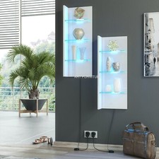 Floating Display Cabinet White High Gloss Wall Corner Shelf Unit CL09 LED Lights