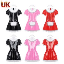 UK Men's French Maid Fancy Dress Costume Sissy PVC Leather Lingerie Clubwear