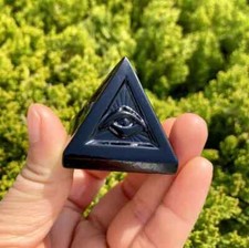1PC Natural Obsidian Quartz Evil eye Pyramid Carved Crystal Point Healing decor
