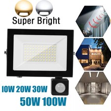 10W-100W LED Floodlight PIR Sensor Motion IP66 Security Flood Light Outdoor Lamp