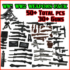 Custom WW1 WW2 50pcs Weapons Pack For minifigures. 30+ Guns + Mortar , Sandbags 