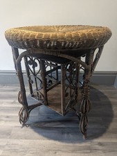 Mid Century Wicker Table With Revolving Bookcase BU9