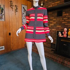 Vtg 60s Space Age Mod Arrow British Invasion Micro Mini Wool Knit Go Dress S/M