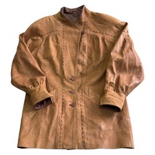 Wallace Sacks Leather Jacket Button Down Bomber Brown Womens Uk14