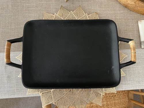 Stone black tray with - black, bamboo
