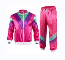 80s 90s Mens Shell Suit Costume Sports Tracksuit Neon Adult Fancy Dress Outfit*+