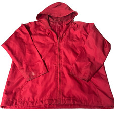 Vintage women red waterproof full zip hooded rain coat UK10|L28 W22|SKU 6531