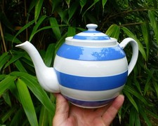 Early TG Green Gresley Cornishware Round Globe Teapot - Green Church Mark  1930s