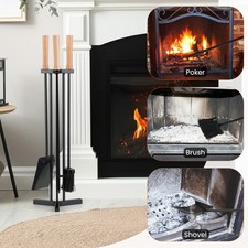 Heavy-Duty Metal Fireside Kit Set 4-Piece Fireplace Tools Set-Black