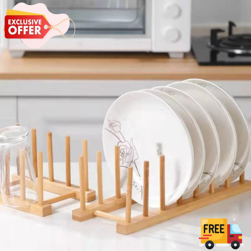Bamboo style wooden dish - dish, rack