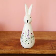 White Rabbit Meadow Patterned Figurine 20cm Tall Shelf Sitter Glossy Ornament