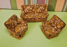Vintage Lundby Floral Dolls House Suite -Sofa And Armchairs