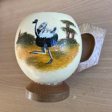 Vintage Hand Painted Ostrich Egg Decorative Mug, Cup, 14cm tall