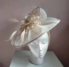 Snoxell & Gwyther Designer Ivory & White Hatinator on a Band Flowers & Feathers