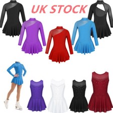 UK Kids Girls Ice Skating Leotard Bodysuit Roller Skating Tutu Skirt Dancewear