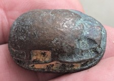 Ancient Egyptian bronze Scarab Beetle with inscriptions to base! Great ware age.