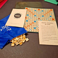 Vintage Travel Scrabble In Case With Instructions,  Board ,blocks,bag Letters