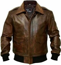 Mens Airforce A2 US American Pilots Jacket Bomber Flight Cowhide Leather WW2 G-1