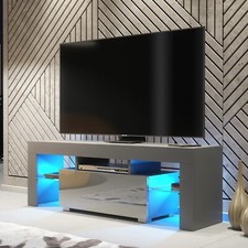 Modern 130cm TV Unit Cabinet Stand | Grey High Gloss Doors | Free LED Lights