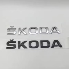 SKODA Silver / Black Rear Badge Letters Boot Emblem